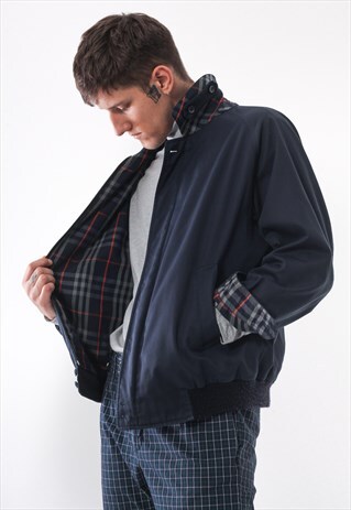 VINTAGE BURBERRYS HARRINGTON 90S NAVY BLUE NOVA CHECK
