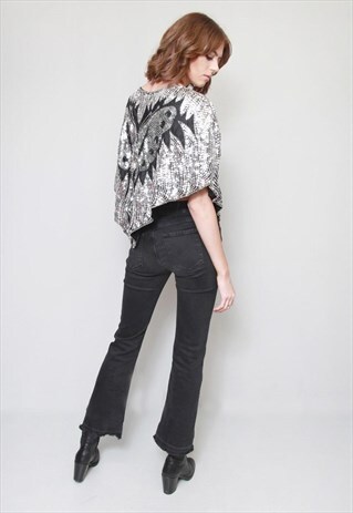 VINTAGE 1970'S BLACK & SILVER SEQUIN BUTTERFLY FESTIVAL TOP