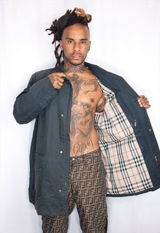 BLACK BURBERRY WAX TRENCH COAT