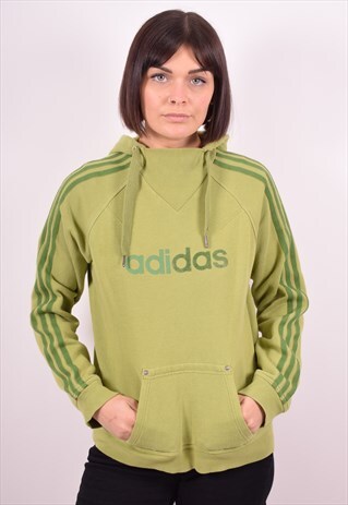 ADIDAS WOMENS VINTAGE HOODIE JUMPER MEDIUM GREEN 90S