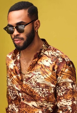 REPTILE PRINT LONG SLEEVE SILK SHIRT