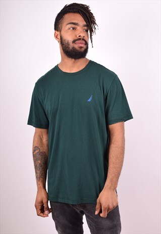 NAUTICA MENS VINTAGE T-SHIRT TOP LARGE GREEN 90S
