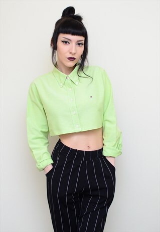 00'S RETRO LIME GREEN REWORKED CROPPED TOMMY HILFIGER SHIRT