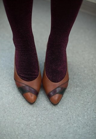 VINTAGE 90'S BROWN LEATHER PATCHES MID-HEELED SHOES