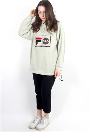 90'S RARE RETRO CREAM SPELL-OUT LOGO 1/4 ZIP PULLOVER SWEAT