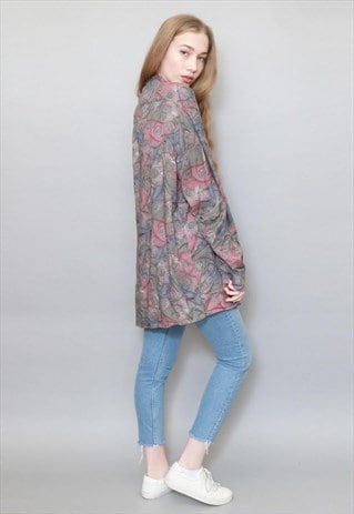 VINTAGE 1990'S GREY ABSTRACT PRINT OVERSIZED SHIRT