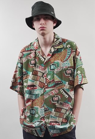 VINTAGE 80'S SHORT-SLEEVE GRAPHIC CRAZY PRINT SHIRT