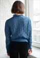 VINTAGE BLUE GLITTER THREAD KNITTED PUFF SLEEVED CARDIGAN
