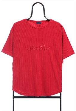 Vintage Ellesse Maroon Ribbed Logo TShirt Womens