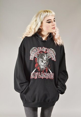 VINTAGE LACROSSE SKULL HOODIE BLACK