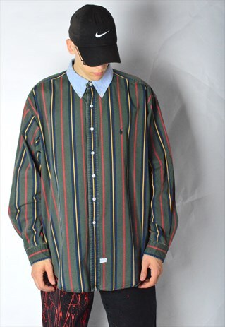 VINTAGE 90S GREEN COLOURFUL STRIPED RALPH LAUREN SHIRT