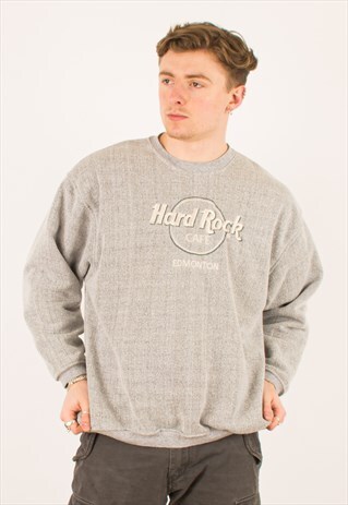 VINTAGE 90S GREY HARD ROCK CAFE CREWNECK SWEATSHIRT XL