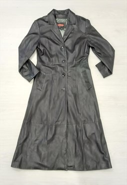 Y2K EL Genuine Leather Long Coat Black 