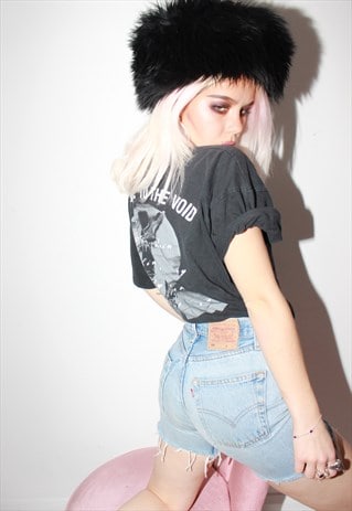 VINTAGE 70S OVERSIZED BLACK SHEARLING SHEEPSKIN HAT