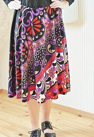 BRIGHT FLORAL A LINE WIDE VINTAGE SKIRT