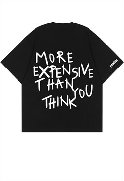 Money slogan t-shirt Y2K broken planet market tee in black