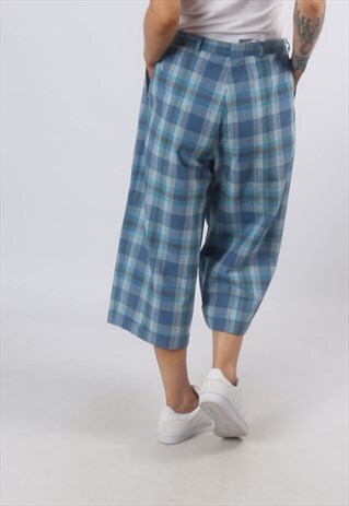 HIGH WAISTED TROUSERS TARTAN CHECKED WIDE UK 12 - 14 (G72E)
