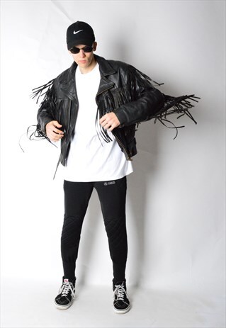 VINTAGE 60S BLACK FRINGE LEATHER JACKET