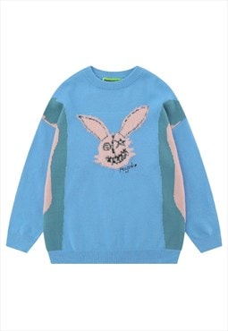 Monster sweater animal patch knitted jumper fluffy top blue