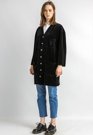 SONIA RYKIEL PARIS BLACK VELVET LONG CARDIGAN 5907