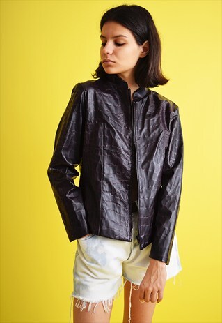 VINTAGE 90'S MINIMALIST FAUX CROCODILE LEATHER BIKER JACKET