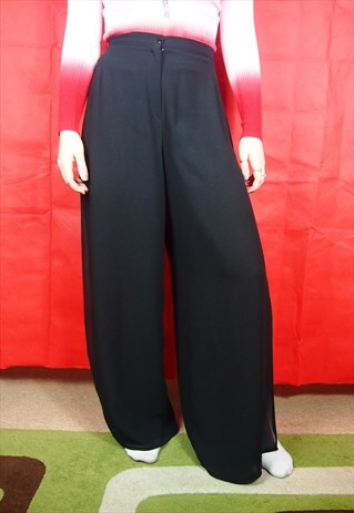 BLACK HIGH WAIST SLIT TROUSERS