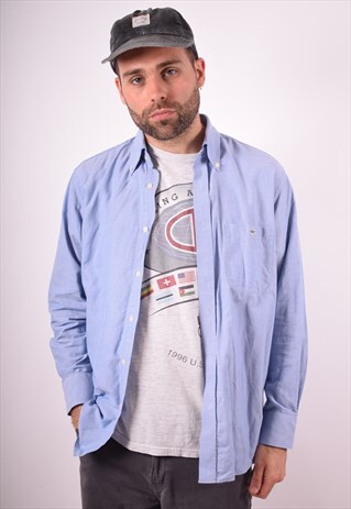 LACOSTE MENS VINTAGE SHIRT MEDIUM BLUE 90S