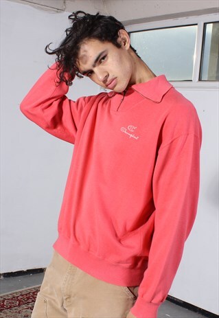 VINTAGE CHAMPION RED/PINK COLLARED SWEATSHIRT
