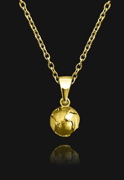 Globe Necklace Earth World Map Pendant 18K Gold Plated
