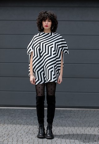 Black and White Avant Garde Neoprene Dress For Women