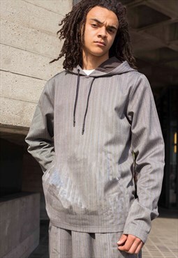  Grey Retro striped Premium wool oversized hoodies Y2k