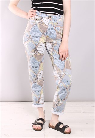 VINTAGE 90S ABSTRACT BELT PATTERNED STRETCH JEANS