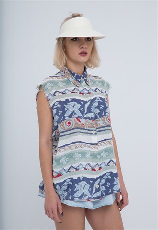 AZTEC PRINTED SLEEVELESS FESTIVAL SHIRT