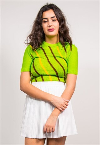 VINTAGE 70'S GREEN STRIPE KNIT TOP