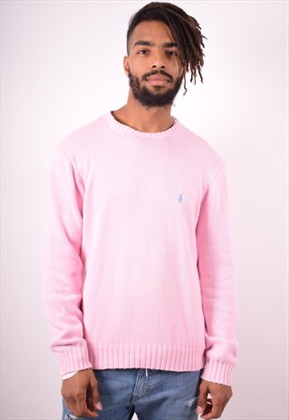 POLO RALPH LAUREN MENS VINTAGE JUMPER SWEATER LARGE PINK 90S