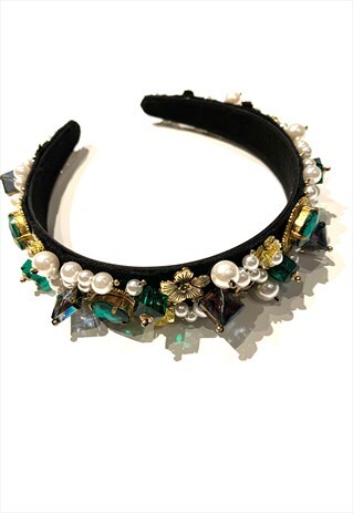 QUEEN RHINESTONES JEWELED HEADBANDS/GREEN