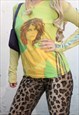 VINTAGE Y2K 90S YELLOW & GREEN LONG SLEEVED HOT LADY TOP 