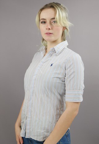VINTAGE RALPH LAUREN SHIRT IN BLUE & PINK STRIPED WITH LOGO
