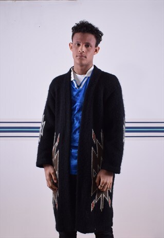 BLACK WALHS EXCLUSIVE KNITTED AZTEC LONG CARDIGAN