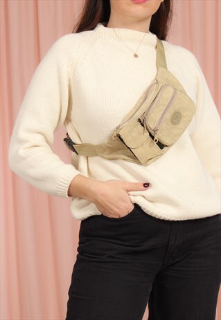 VINTAGE 90S BEIGE NYLON BUM BAG