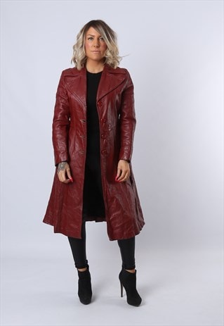 LEATHER JACKET LONG 70'S VINTAGE UK 8 (CXA)