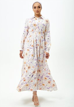Cream floral maxi dress with waist belt