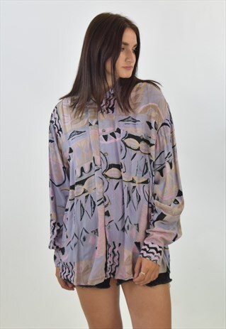 VINTAGE 90S PURPLE ABSTRACT PATTERNED SUMMER SHIRT