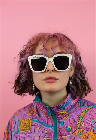 OVERSIZED STUDDED SUNGLASSES IN WHITE