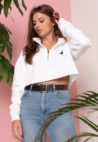 G&G CROPPED WHITE 1/4 ZIP SWEAT
