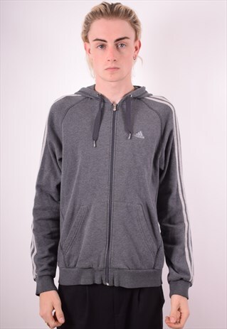 ADIDAS MENS VINTAGE HOODIE SWEATER MEDIUM GREY 90S