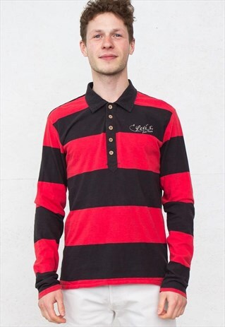 VINTAGE BLACK RED LEVI'S LONG SLEEVE POLO SHIRT