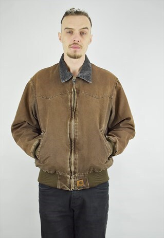 VINTAGE 90S CARHARTT BROWN BOMBER WORKWEAR JACKET