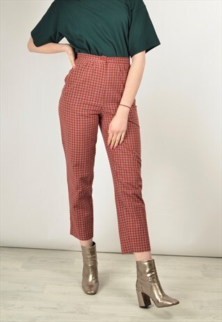 VINTAGE 90S HIGH WAIST TROUSERS IN RED CHECK