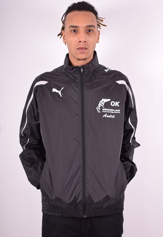 PUMA MENS VINTAGE RAIN JACKET LARGE BLACK 90'S